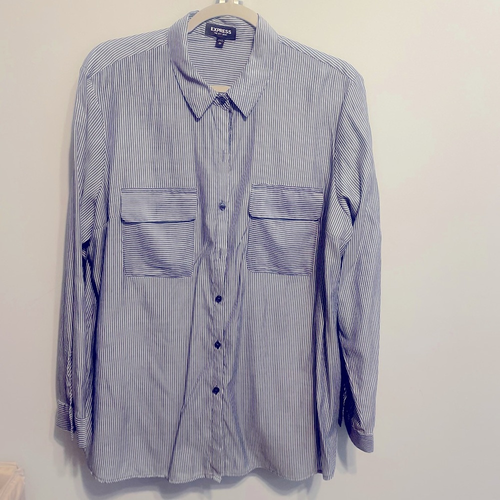 Express, Size Extra Large, Blue Stripe Blouse